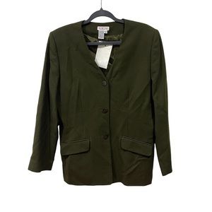 Talbots blazer 100 Worsted Wool Women’s Size 12 Collarless Jacket Olive green …